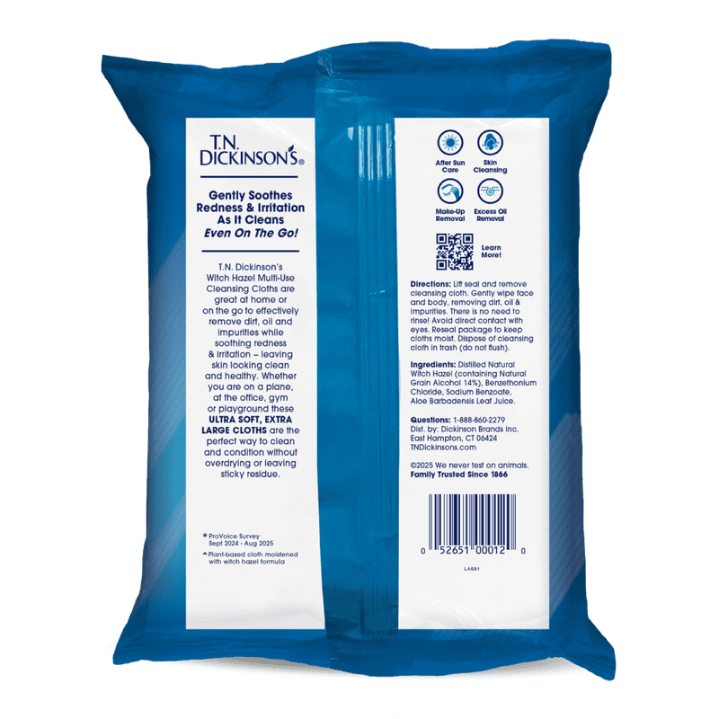 Witch Hazel Cleansing Cloths - Gentle Multi-Use Facial & Body Wipes