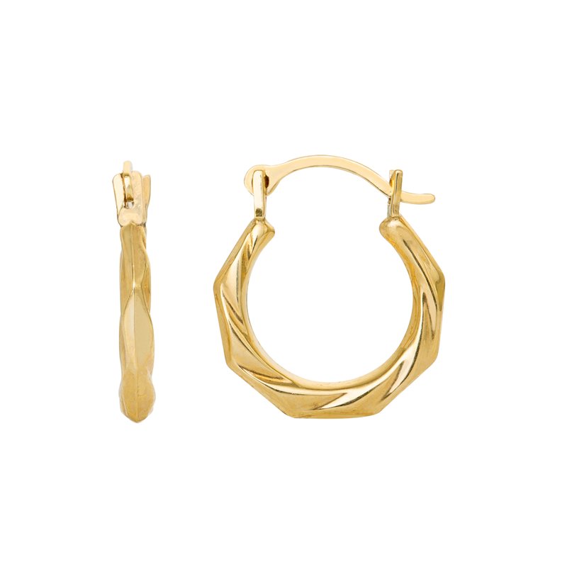 Girls 14K Yellow Gold Ribbed Hoop Earrings - Gift-Ready Jewelry for Young Girls