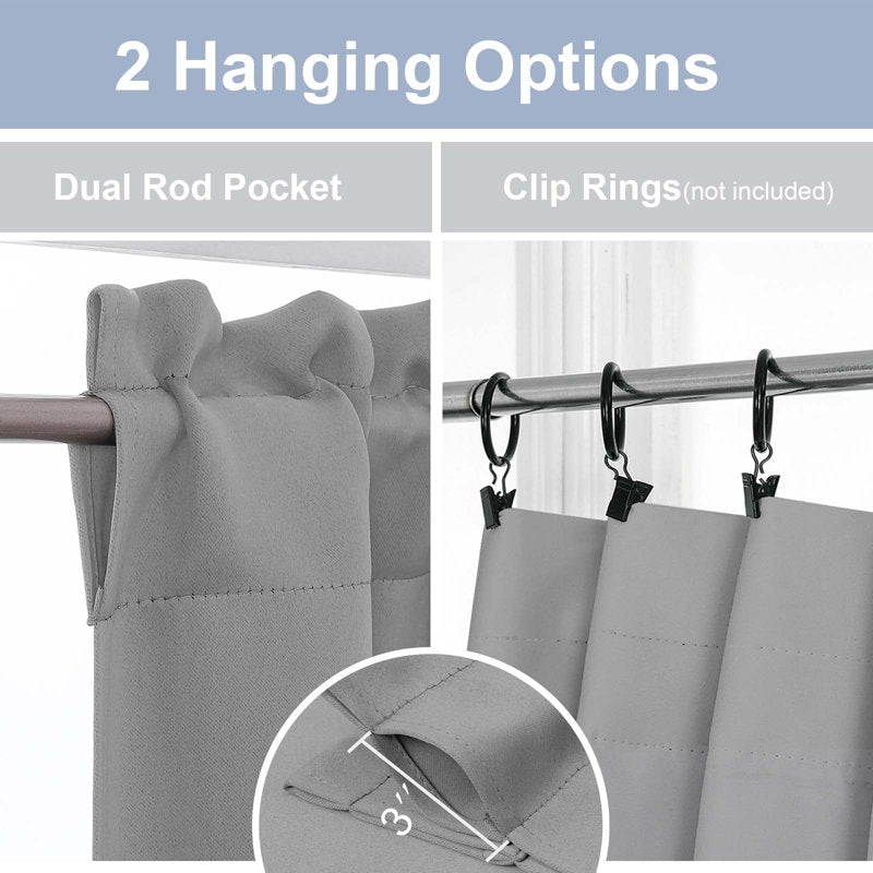 Blackout Curtain Panels 24 Inch Length for Small Windows - 2 Pack