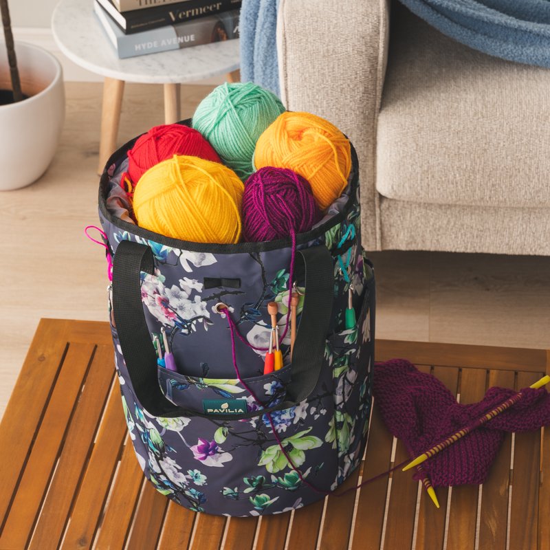 Crochet & Knitting Yarn Bag Organizer with Grommets - Large Portable Tote for Supplies