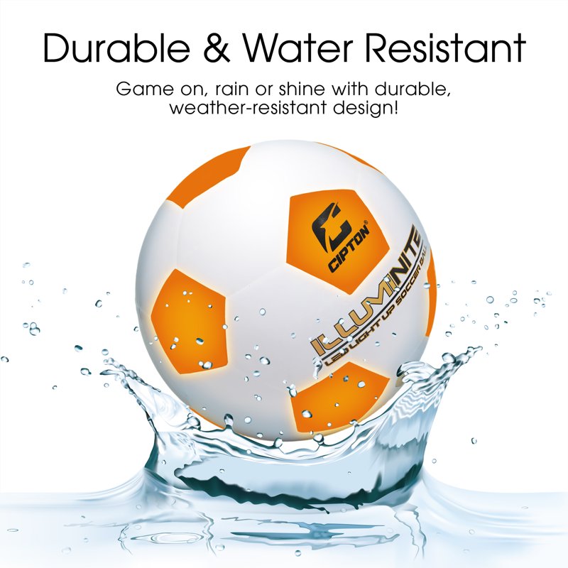 Illuminated Rechargeable Impact-Activated Soccer Ball, Official Size 5