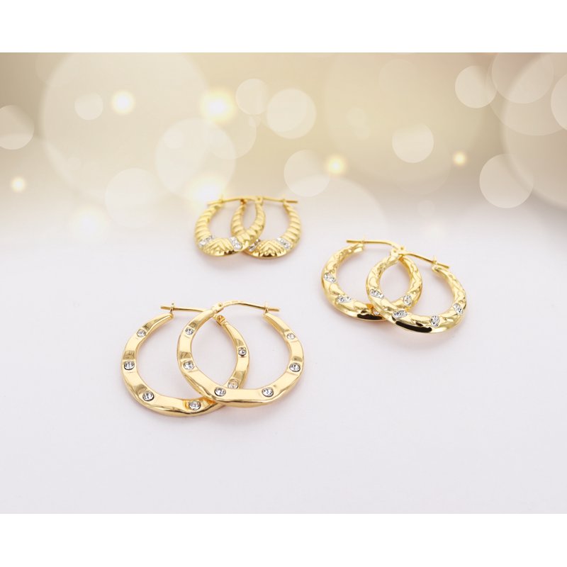 14K Gold Plated Sterling Silver Crystal Hoop Earrings Set - 3 Pairs, Women's Jewelry