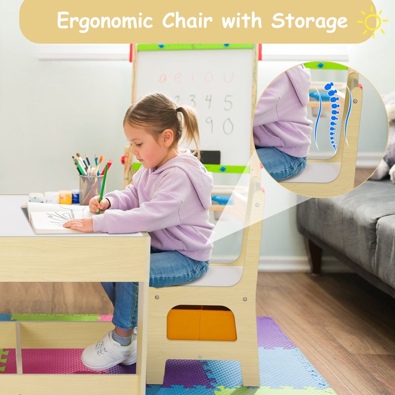 Kids Activity Table and 2 Chairs Set with Storage - Toddler Play & Study Furniture