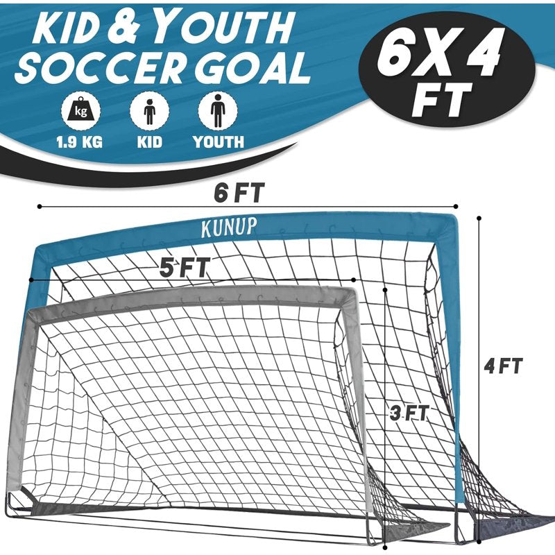 Kid Soccer Goal 6x4FT Portable Blue with Carrying Bag | Backyard Practice net