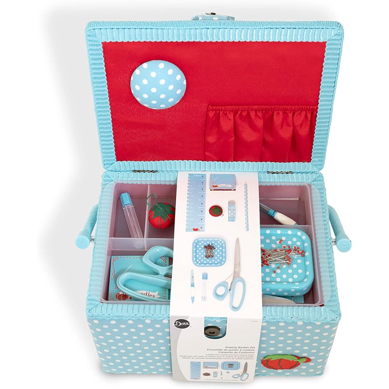 Large Sewing Basket Kit with Tools - Aqua Dots