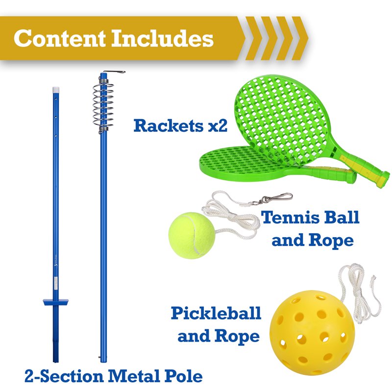 Tether Tennis and Pickleball Training Set with Adjustable Pole and Paddles