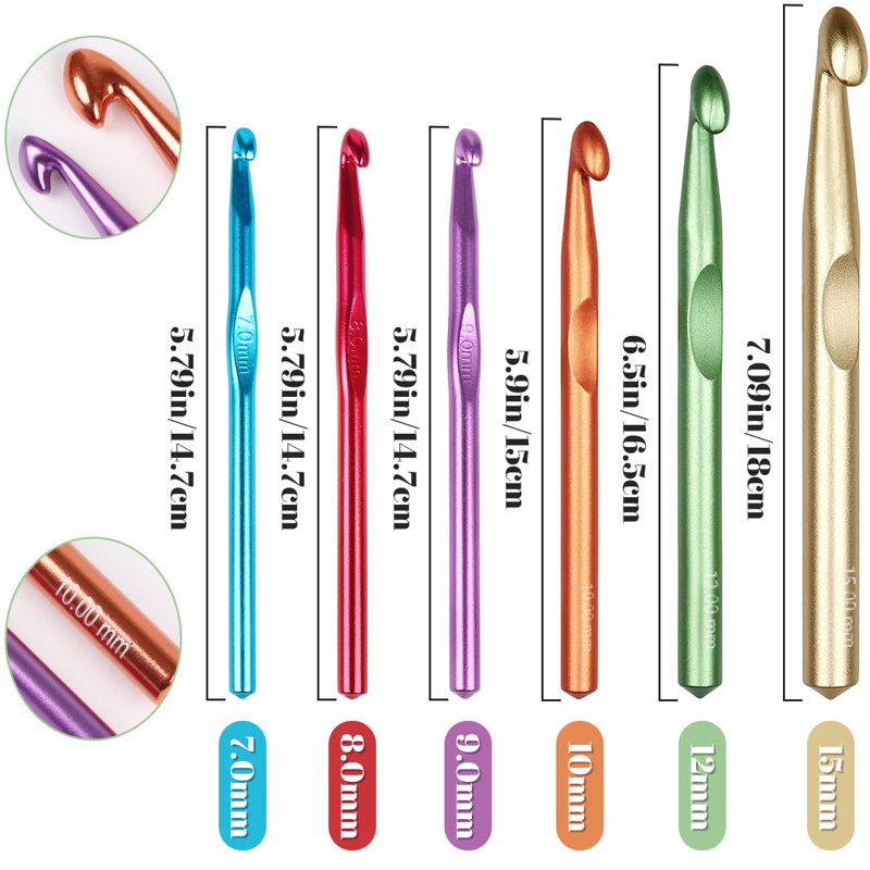 Large Aluminum Crochet Hooks Set for Thick Wool with Storage Case