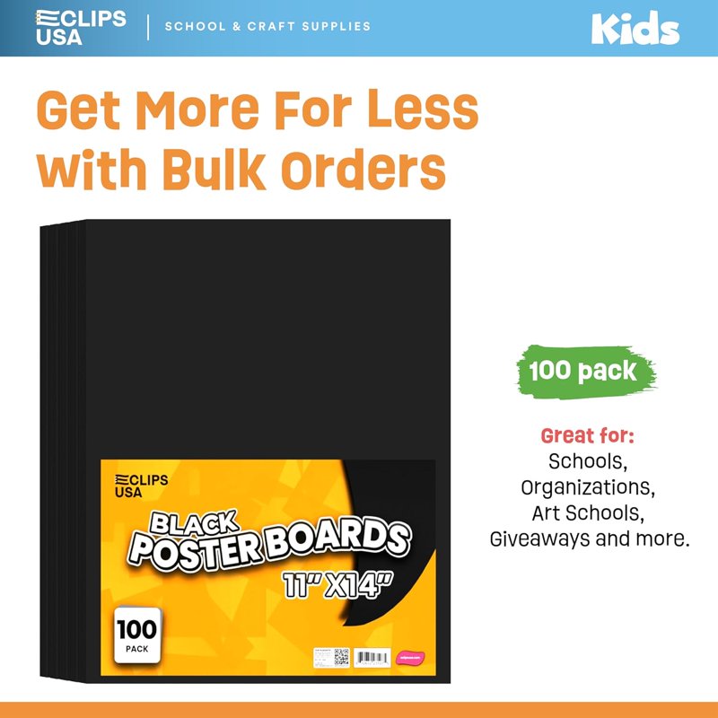 Large Black Poster Board 11 x 14 Inches - Bulk 100-Pack for School & Crafts