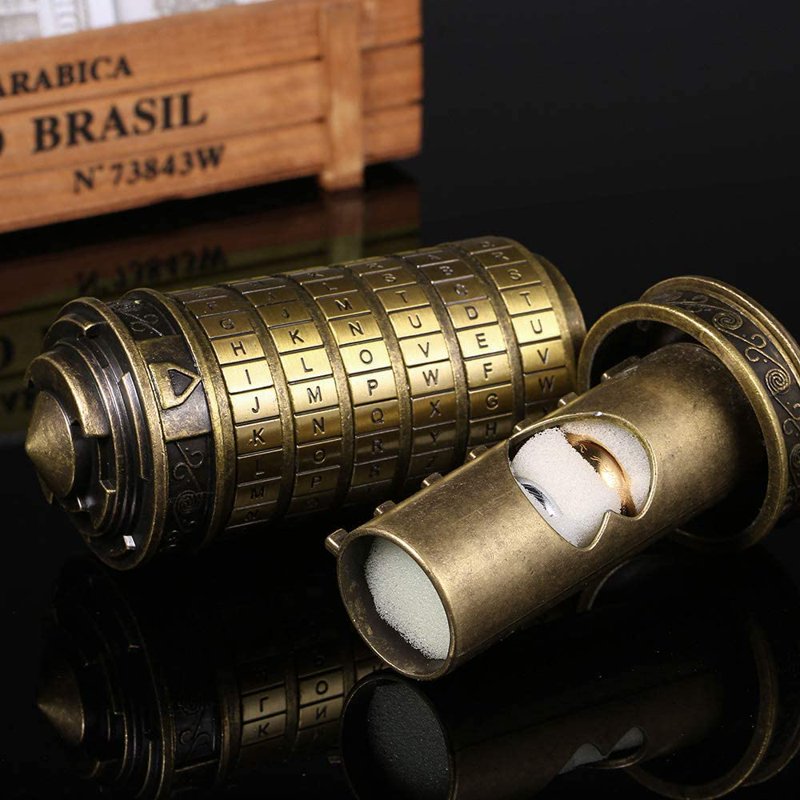 Mini Cryptex Lock Box for Jewelry & Gifts - Password Cylinder, Antique Bronze & Black