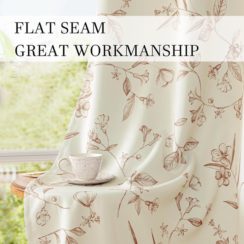 Blackout Floral Curtains - Thermal Insulated Room Darkening Drapes for Living Room & Bedroom