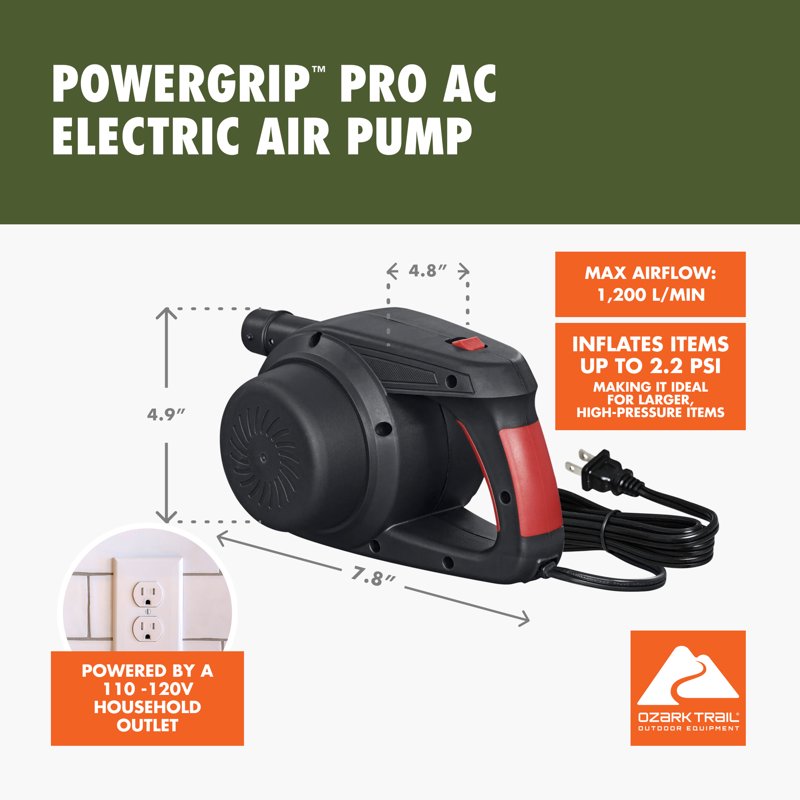 Electric Air Pump for Inflatable Items - High Pressure, Rapid Inflation, Includes 5 Valves