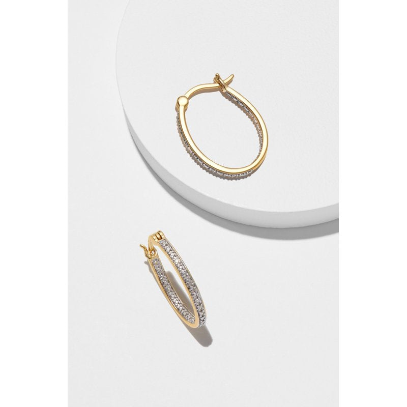 Silver Tone Hoop Earrings with Diamond Illusion Inside Out Accent - Gold & Silver Finish
