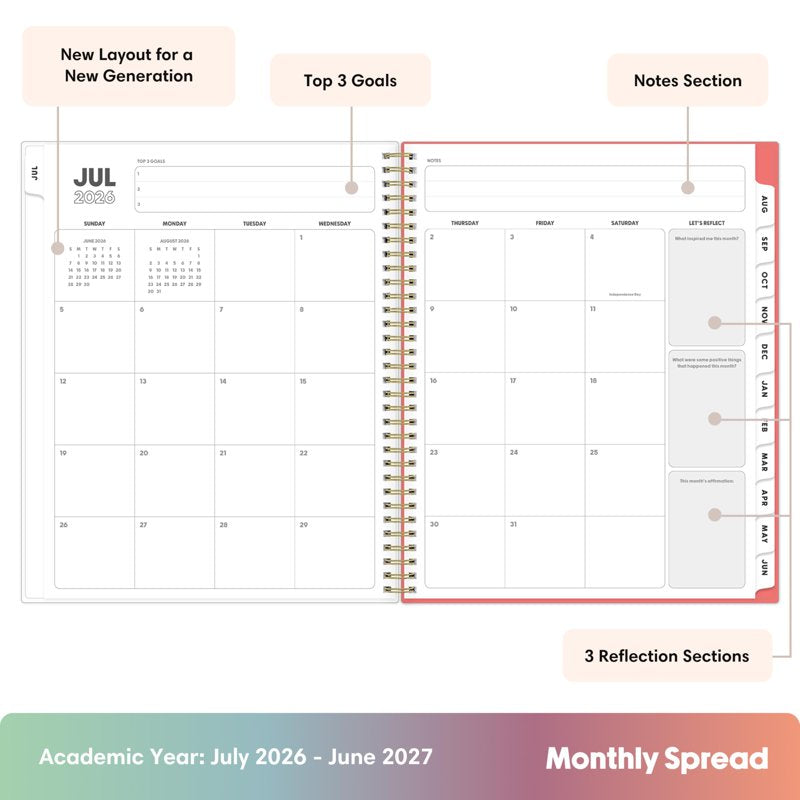 Academic Year Planner Calendar 2026-2027 Weekly & Monthly Organizer, Interchangeable Cover
