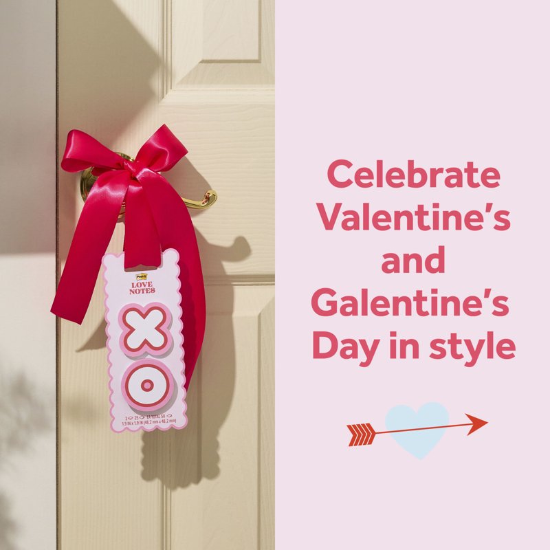 Post-it Heart Stamp and Pink Envelope Love Notes Set - Valentines Day Gift
