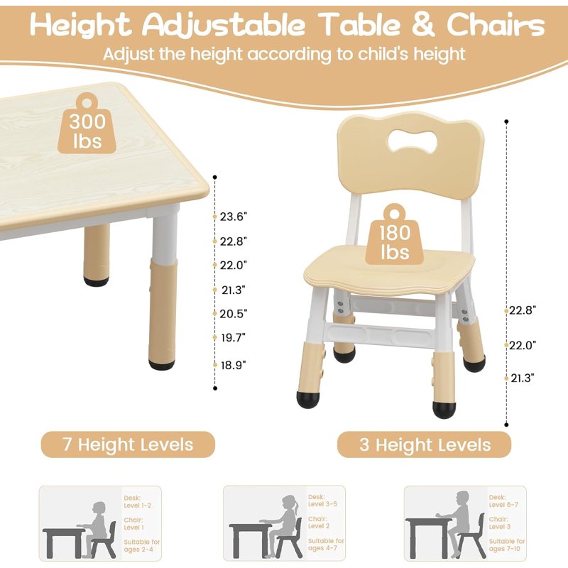 Kids Adjustable Activity Table & 2 Chair Set with Erasable Graffiti Desktop