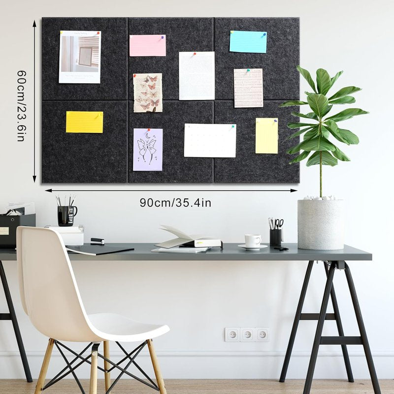 Large Wall Cork Board Tiles 36x24 Inches | 6 Pack Felt Bulletin Boards with Pushpins