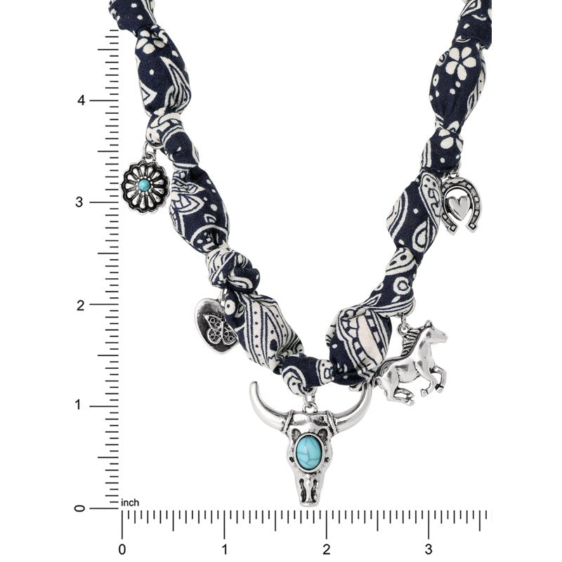 Faux Turquoise Bandana Charm Necklace for Women - Adjustable Boho Jewelry