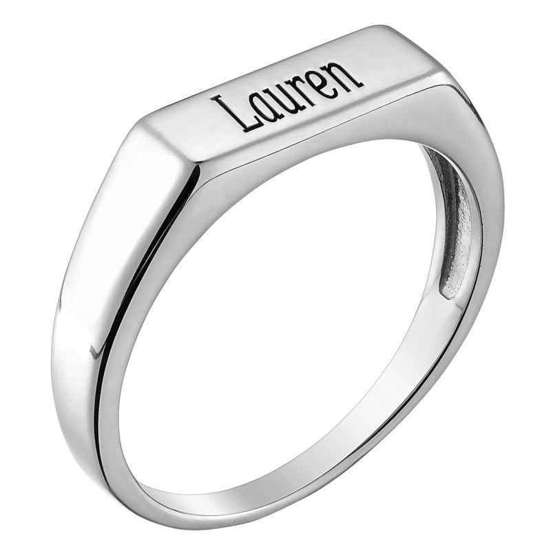 Personalized Sterling Silver or Gold Over Sterling Name Rectangle Ring - Custom Engraved Women's Jewelry
