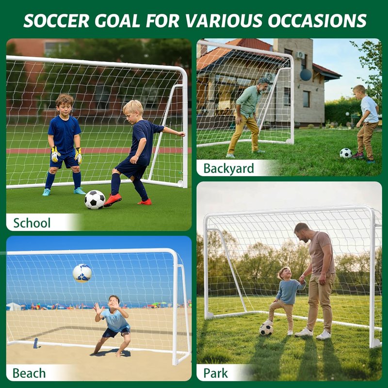 Foldable 12x6 ft Steel Soccer Goal – Portable Backyard Training Goals, White