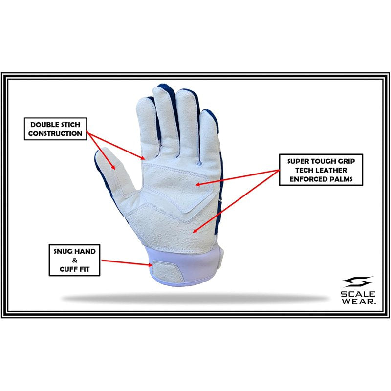 Football Lineman Gloves Padded Football Gloves for Youth & Adults - White