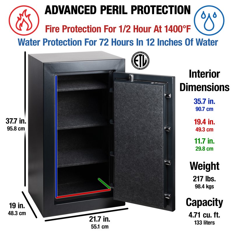Fireproof Water-Resistant Digital Safe with Keypad - 4.7 Cu Ft