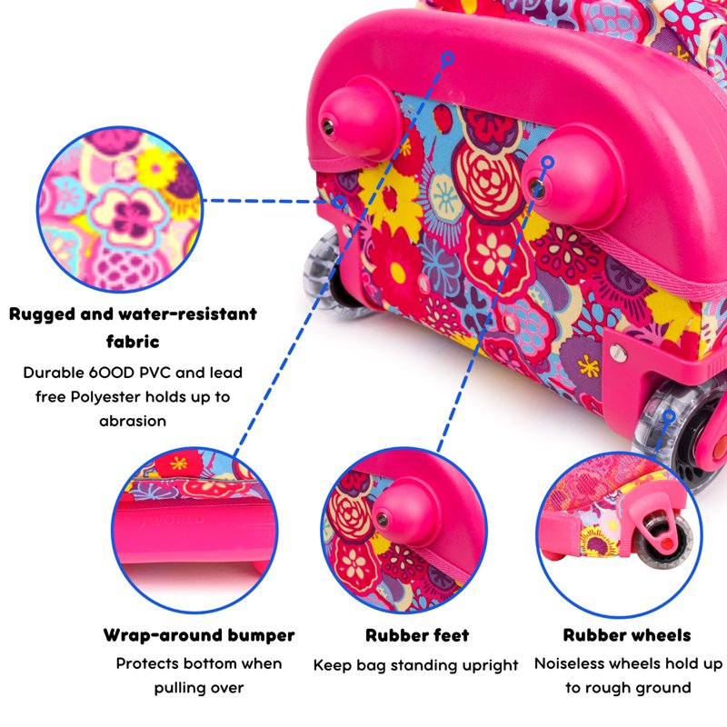 Kids 17-Inch Rolling Backpack for School & Travel with Wheels & Organizer