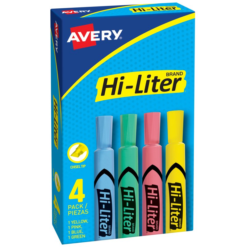 (2 Pack) Avery Desk-Style Hi-Liter Assorted Colors 4 Count