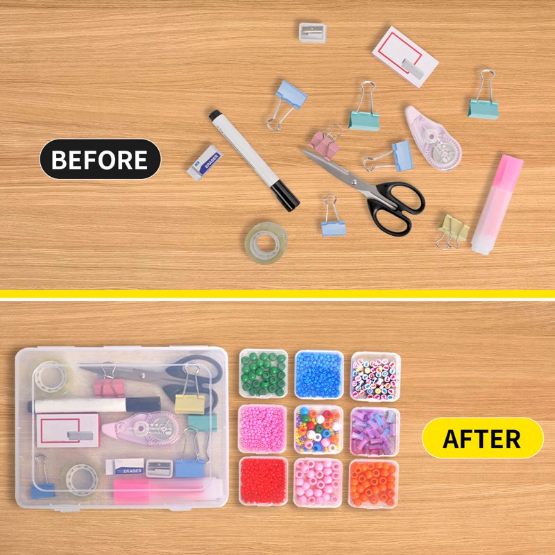 Clear Plastic Bead Organizer Boxes with Labels - Craft Storage Set for Jewelry, Beads, DIY Projects