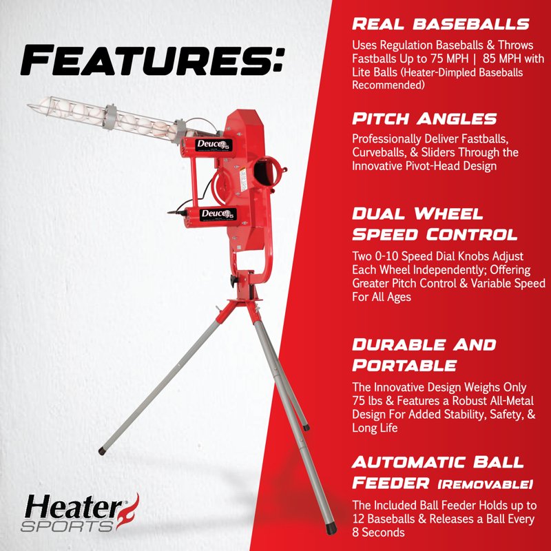 Adjustable Baseball Pitching Machine with Automatic Feeder - Up to 75 MPH