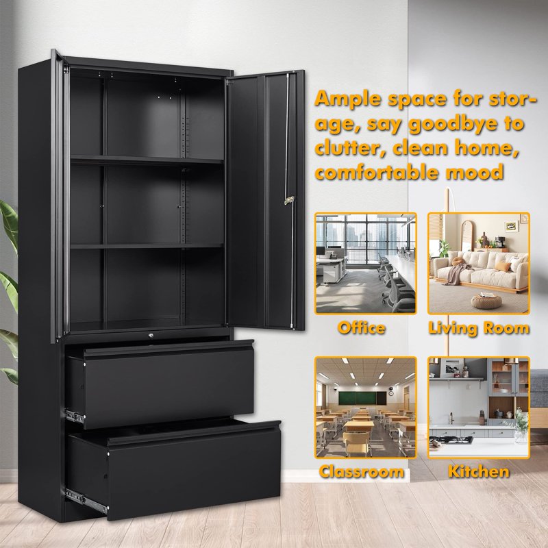 2 Drawer Metal Lateral File Cabinet with Locking Storage Shelves - Office & Legal File Storage
