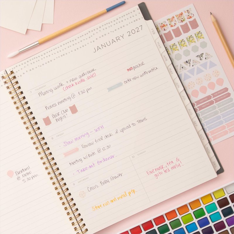 2027 Weekly & Monthly Planner Calendar with Durable Twin Wire Binding and Storage Pocket
