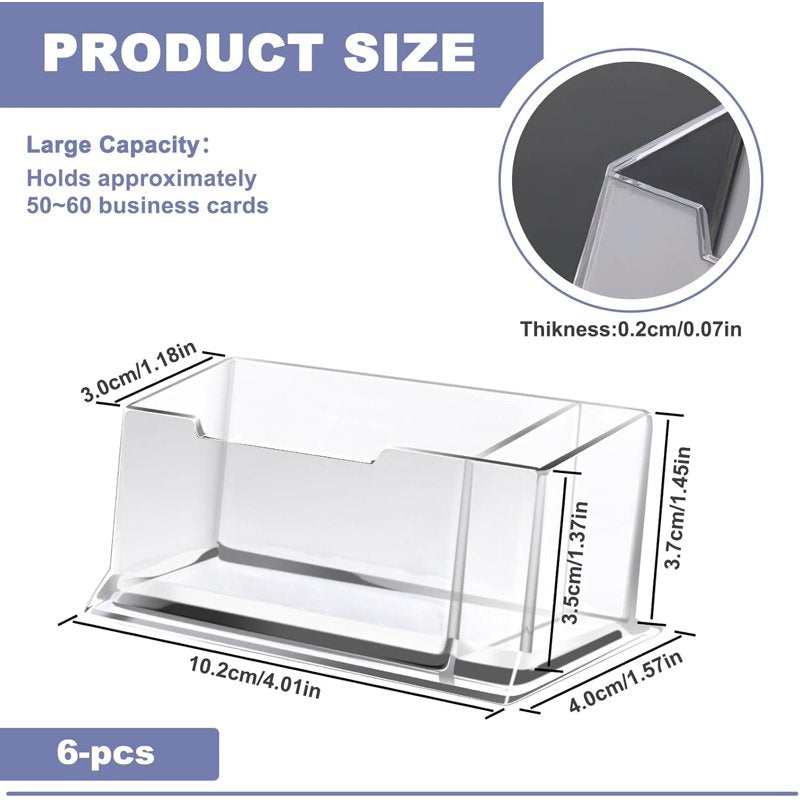 6 Pack Acrylic Business Card Holders with Pen Slots - Clear Desk Organizer
