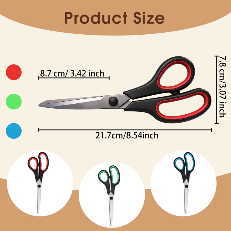 Heavy Duty Stainless Steel Scissors Set - 3 Pack with Comfort Handles for School Office Crafts