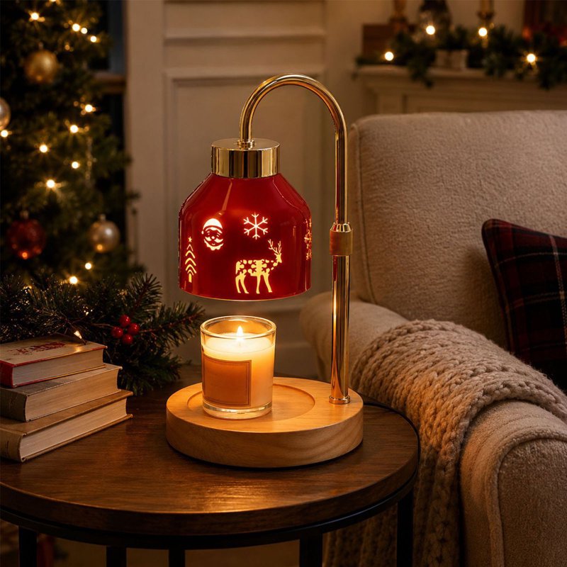 Dimmable Candle Warmer Lamp with Adjustable Height & Festive Pattern - Flameless Wax Melt Heater for Home Decor