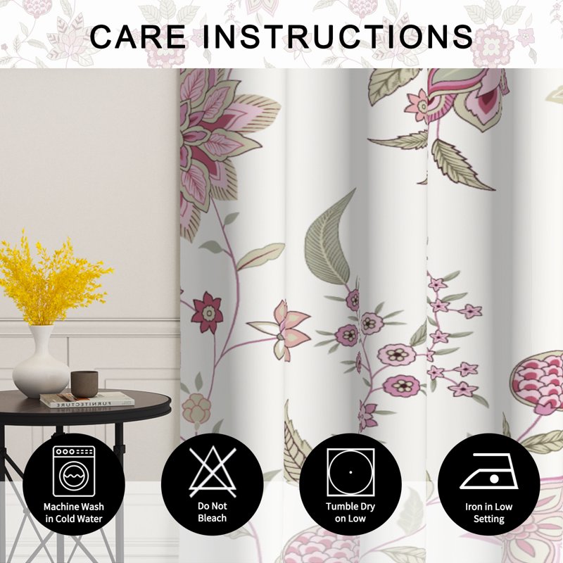 Boho Pink Floral Blackout Curtains 52x96 Inches Room Darkening Grommet Drapes - 2 Panels