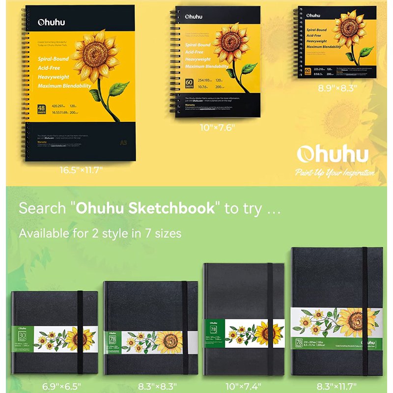 Large Hardcover Sketchbook with Marker Paper - 78 Sheets, 8.3x11.7 Inches