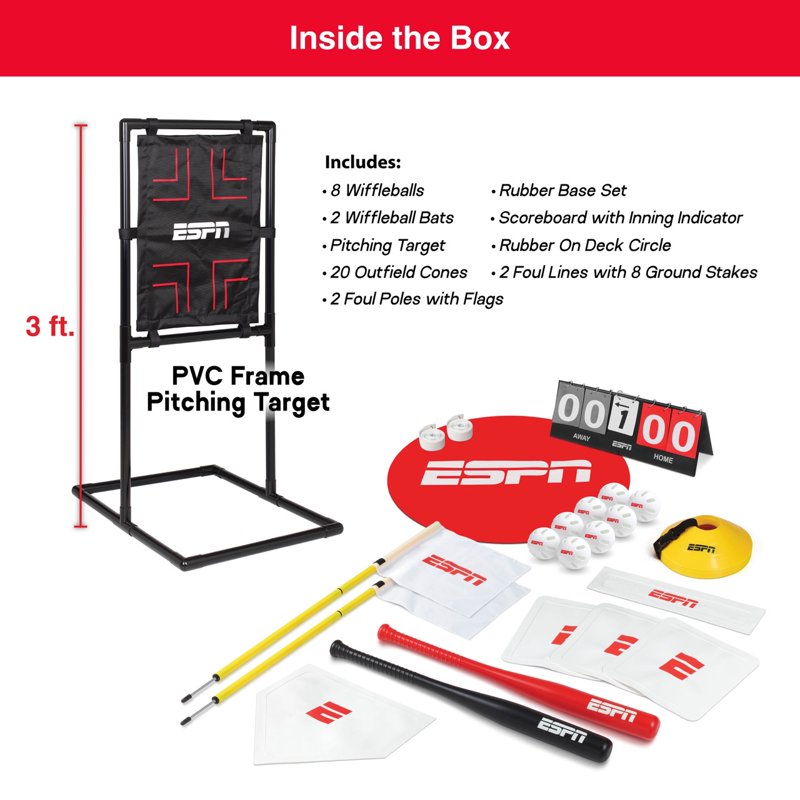 Baseball Training Set with Balls Bats Foul Poles & Strike Zone - Kids & Adults
