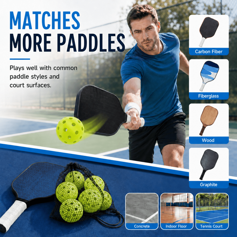 Outdoor Pickleball Balls 12-Pack - 40-Hole, 74mm Durable with Mesh Bag