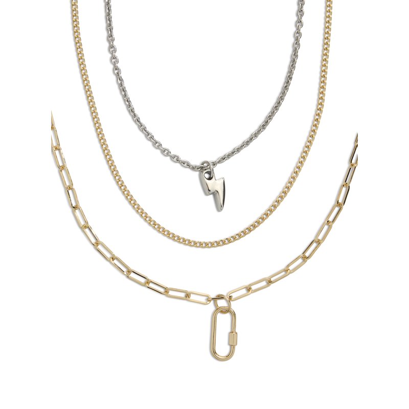 Women's Two-Tone Western Lightning Bolt & Carabiner Necklace Set – Adjustable, 3-Piece Collection