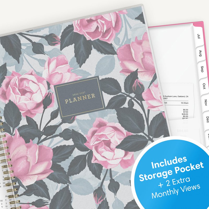 Academic Year Planner Calendar 2026-2027 Weekly and Monthly Organizer, 8.5x11, Flexible Cover, Wirebound, Storage Pocket, Laminated Tabs