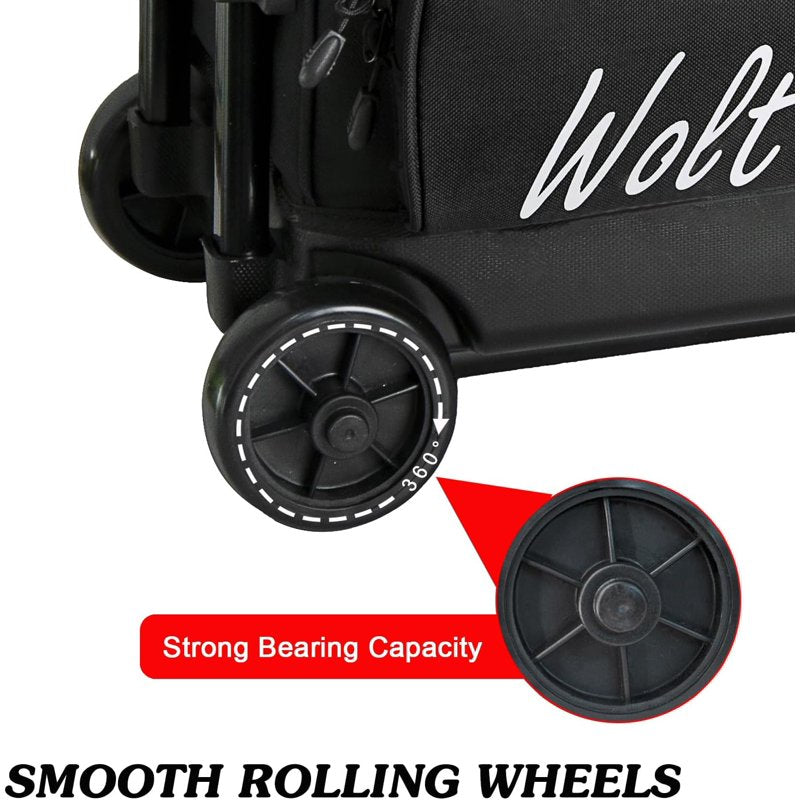 Bowling Ball Bag with Wheels 3-Ball Capacity, Shoe Compartment & Accessory Pocket, Retractable Handle