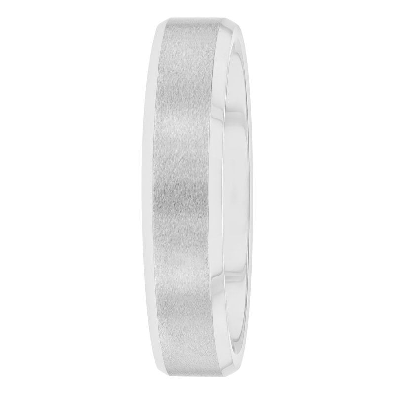 Men's Tungsten Wedding Band 5mm Beveled Comfort Fit Silver-Tone Ring