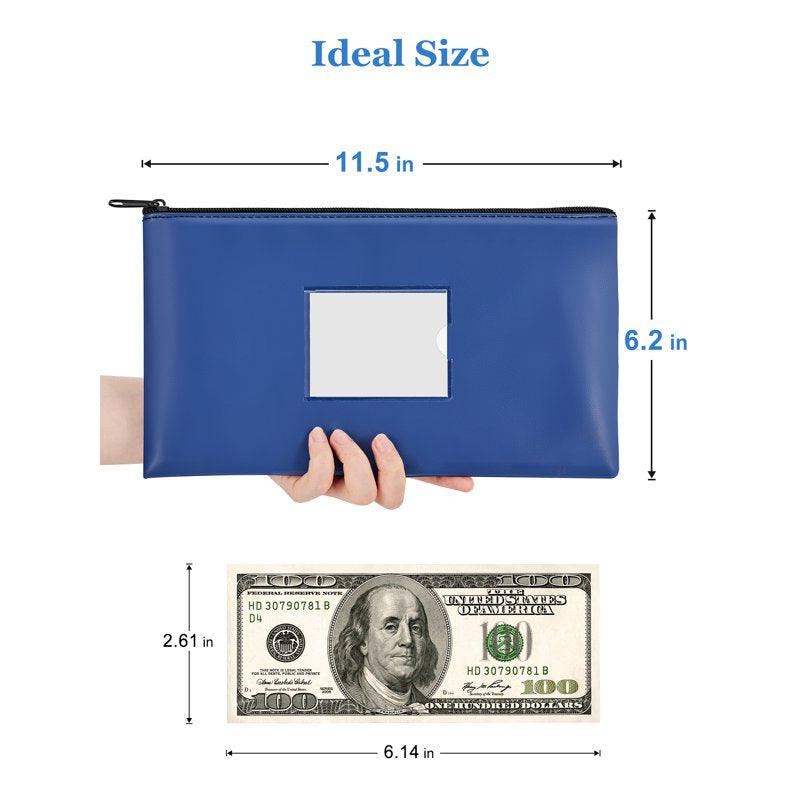 Waterproof Faux Leather Money Bags with Zipper - 2 Pack, Organize Cash & Coins