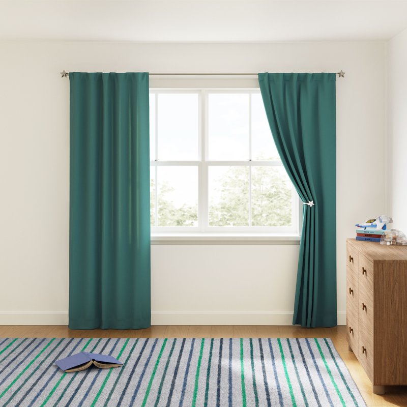 Kids Blackout Curtain Panel Pair - Dark Green, Rod Pocket & Back Tabs, 30x95 Inches