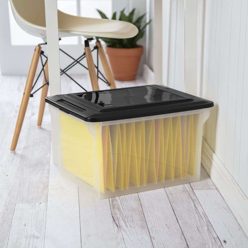 Sterilite Clear Plastic File Box with Black Lid for Letter and Legal Files