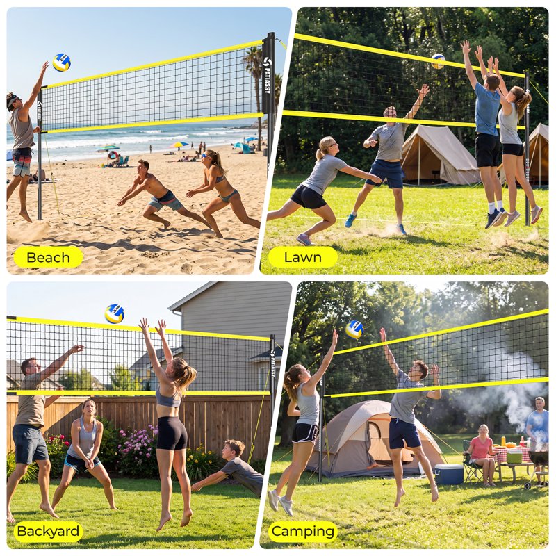 Portable Volleyball Net Set with Adjustable Height, Steel Poles & Carry Bag