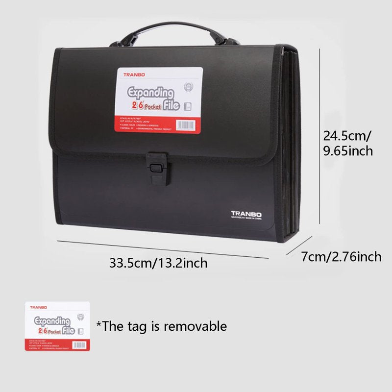 TRANBO 26-Pocket Accordion File Organizer, Letter Size/A4 - Black, With Durable Handle