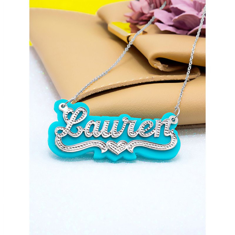 Personalized Turquoise Acrylic Name Necklace with Beading - Custom Jewelry for Women
