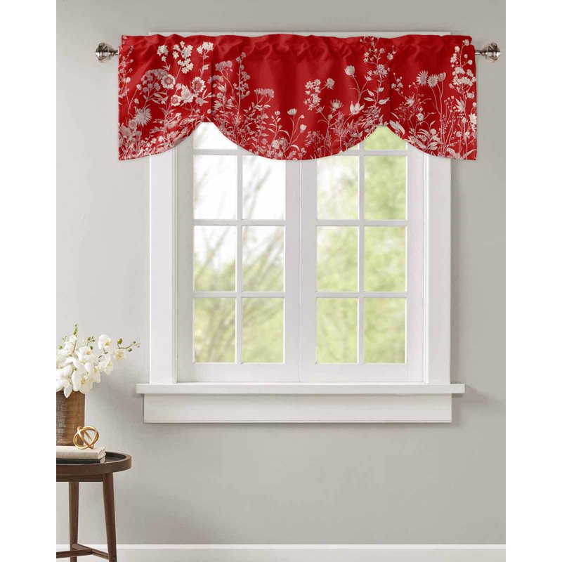 Adjustable Kitchen Window Valance Curtain with Tie-Up Floral Design - Multiple Sizes