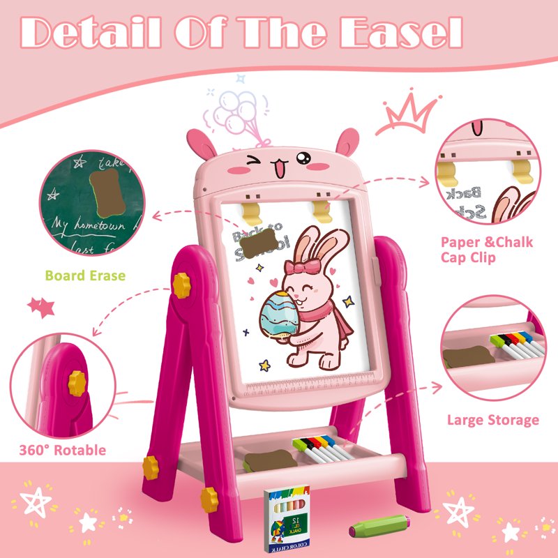 Kids Magnetic Drawing Easel - Double-Sided Art & Learning Board for 3-8 Year Olds